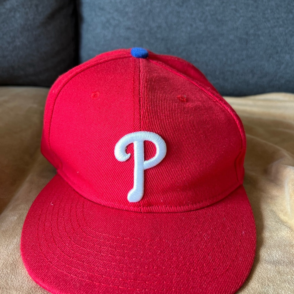 Red and White Snapback Hat with Phillies Logo